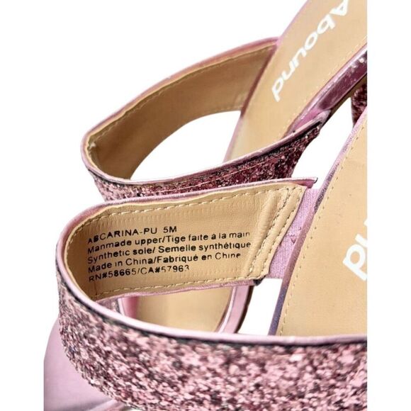 Abound Sandals Size 5 Pink Double Strap Glitter Slip On Open Square Toe Heels - Picture 7 of 8